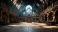 Old large medieval or Viking meeting hall in an abandoned castle