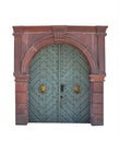 Old large wooden door - door portal - white background