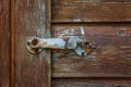 Old Latch Lock On A Wooden Door. Close-up