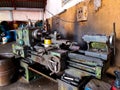 Old lathe has rust in the factory Royalty Free Stock Photo