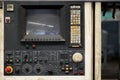 old lathe machine monitor control panel with button switch for metal CNC operating program Royalty Free Stock Photo