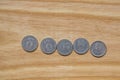 Old Latvian coins on a wooden background