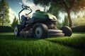 Old lawnmower on beautiful manicured garden lawns Royalty Free Stock Photo