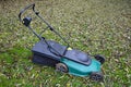 Old lawnmower on green grass Royalty Free Stock Photo