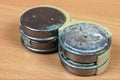 Old leaked and corroded nickel cadmium batteries