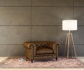 Old Leather Armchair with a Lamp Royalty Free Stock Photo