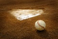 Old Leather Baseball on Field by Home Plate or Base Royalty Free Stock Photo