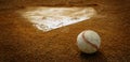 Old Leather Baseball on Field by Home Plate or Base Royalty Free Stock Photo