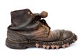 Old leather boot shoes side view Royalty Free Stock Photo