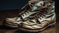 Old leather boot with undone shoelace generated by AI
