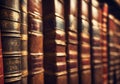 Old books on a library, selective focus. Royalty Free Stock Photo