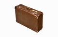 Old leather brown vintage retro travel suitcase isolated on white background.  Symbol and concept of travel. Adventure time. Royalty Free Stock Photo