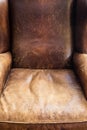 Old leather chair close-up, brown texture, retro design