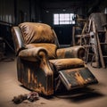 Rustic Charm: Vintage Lycra Recliner With Distressed Brown Leather