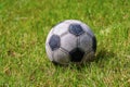 Old leather soccer ball on grass Football Sport Royalty Free Stock Photo