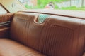 Old leather vintage car seat detail. interior of the old car. Royalty Free Stock Photo