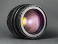 Old lens. Photo camera objective on dark background Royalty Free Stock Photo