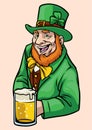 Old Leprechaun hold a glass of beer