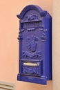 letterbox, carved mailbox, blue mailbox attached to the wall, metal container