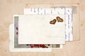 Old letters, empty post cards and two hearts