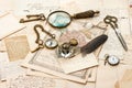 Old letters and maps, vintage ink pen Royalty Free Stock Photo