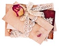 Old letters and notebook tied with lace ribbon. Royalty Free Stock Photo