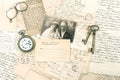 Old letters and postcards, antique accessories and photo Royalty Free Stock Photo