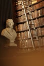 Old library with historic books and Locke sculpture