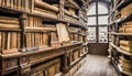 An old library housing a vast collection of historical books. Generated with AI Royalty Free Stock Photo