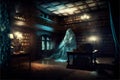 Old library interior with bookshelf. Halloween concept. 3D Rendering