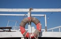 an old lifebuoy hanging from a beam Royalty Free Stock Photo