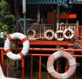 Old lifebuoy swimming ring at riverside
