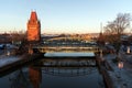 Old lift bridge with bridge tower in brick architecture in Luebeck, popular tourist city, northern Germany