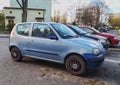 Old light blue Fiat Seicento two doors parked