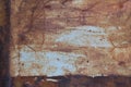 Old light blue painted grey rusty rustic rust iron metal frame background texture, horizontal aged damaged weathered scratched Royalty Free Stock Photo