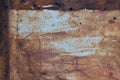 Old light blue painted grey rusty rustic rust iron metal frame background texture, horizontal aged damaged weathered scratched Royalty Free Stock Photo