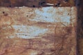 Old light blue painted grey rusty rustic rust iron metal frame background texture, horizontal aged damaged weathered scratched Royalty Free Stock Photo