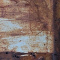 Old light blue painted grey rusty rustic rust iron metal frame background texture, horizontal aged damaged weathered scratched Royalty Free Stock Photo