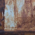 Old light blue painted grey rusty rustic rust iron metal frame background texture, vertical aged damaged weathered scratched Royalty Free Stock Photo