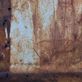 Old light blue painted grey rusty rustic rust iron metal frame background texture, vertical aged damaged weathered scratched Royalty Free Stock Photo