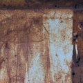 Old light blue painted grey rusty rustic rust iron metal frame background texture, vertical aged damaged weathered scratched Royalty Free Stock Photo