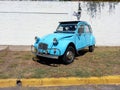 old light blue popular Citroen 3CV 1960-1979 on the grass. CADEAA 2023 classic car show