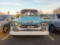 Old 1958 Chevrolet Viking 60 pickup truck Task Force flareside bed in parking lot. Classic car show Royalty Free Stock Photo