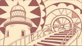 Old Lighthouse and Abstract Gears, Nautical History, vector design Generative AI Royalty Free Stock Photo