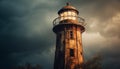 The old lighthouse beacon illuminates the dramatic sky at dusk generated by AI