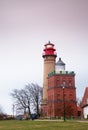 Old lighthouse on Cap Arcona at Baltic sea. Rainy night. Royalty Free Stock Photo