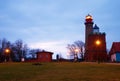 Old lighthouse on Cap Arcona at Baltic sea. Rainy night. Royalty Free Stock Photo