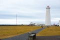 The old lighthouse in Gardur, Iceland. Beautiful landscape in Iceland. Atlantic ocean.