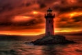 Old lighthouse guiding the way in ocean storm Royalty Free Stock Photo