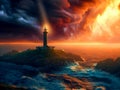 Old lighthouse guiding the way in ocean storm Royalty Free Stock Photo